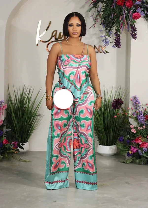 Printed Top   Straight Pants Set