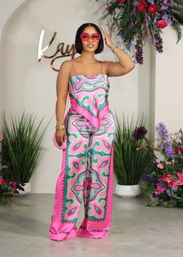 Printed Top   Straight Pants Set