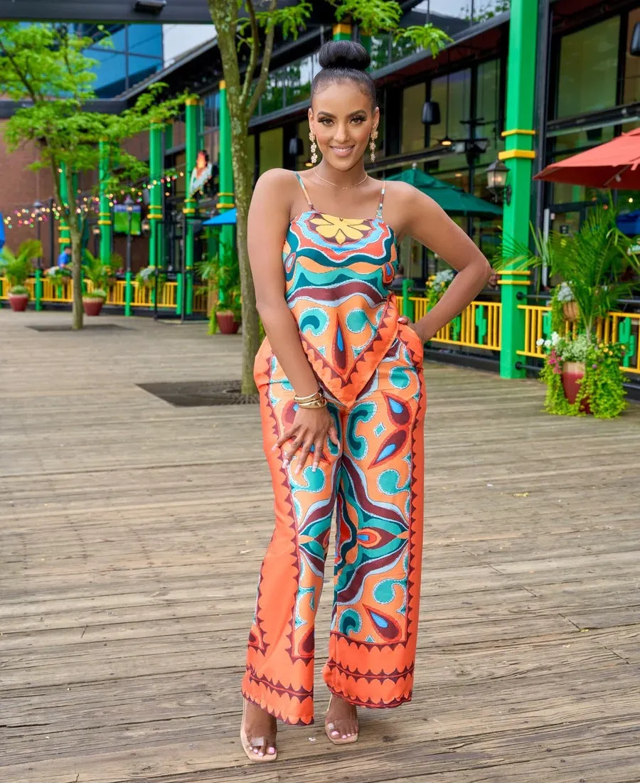 Printed Top   Straight Pants Set