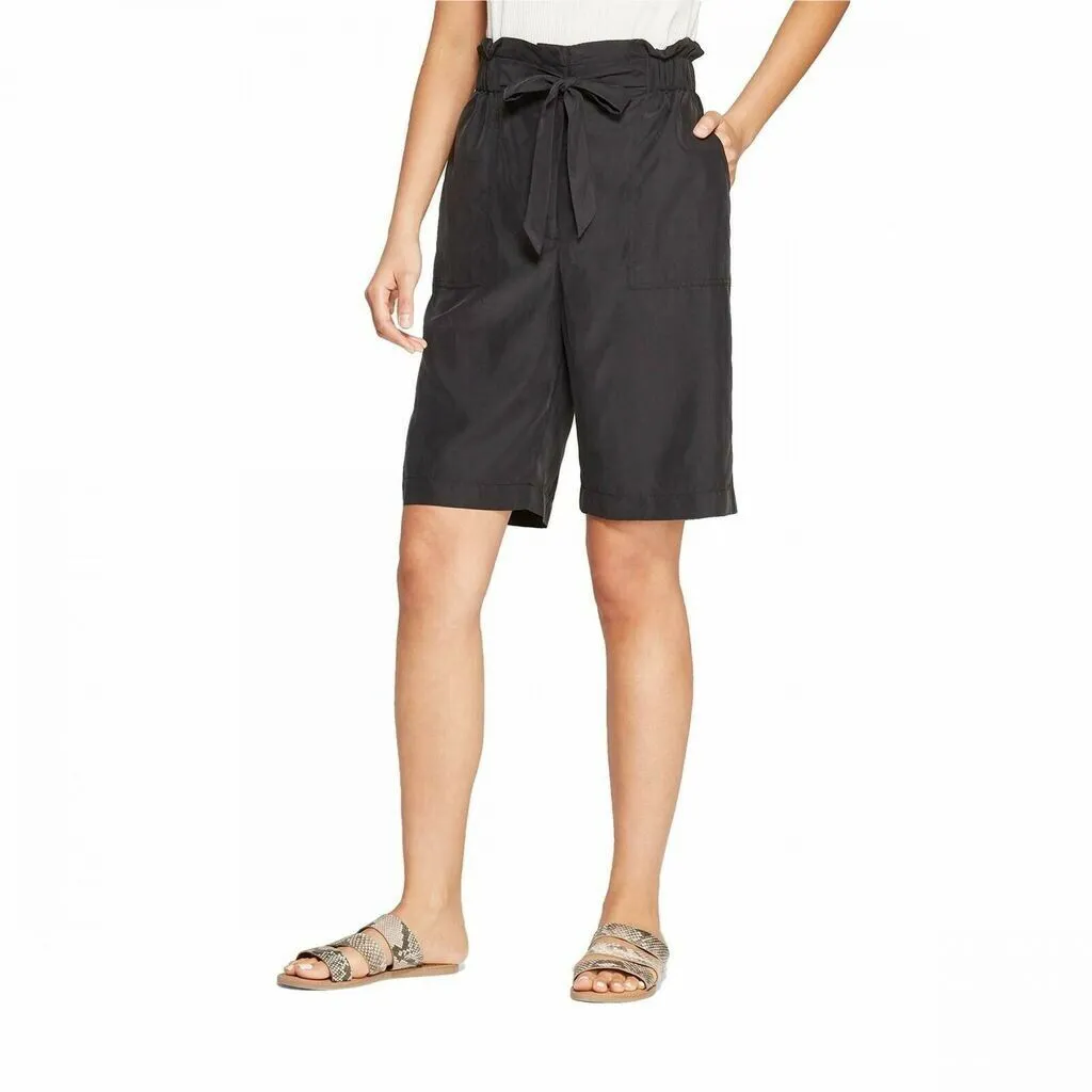 Prologue Women's Mid-Rise Paperbag Waist Bermuda Shorts