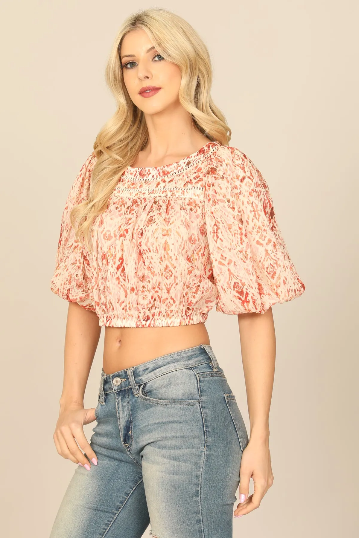 PUFF SLEEVE PRINTED TOP