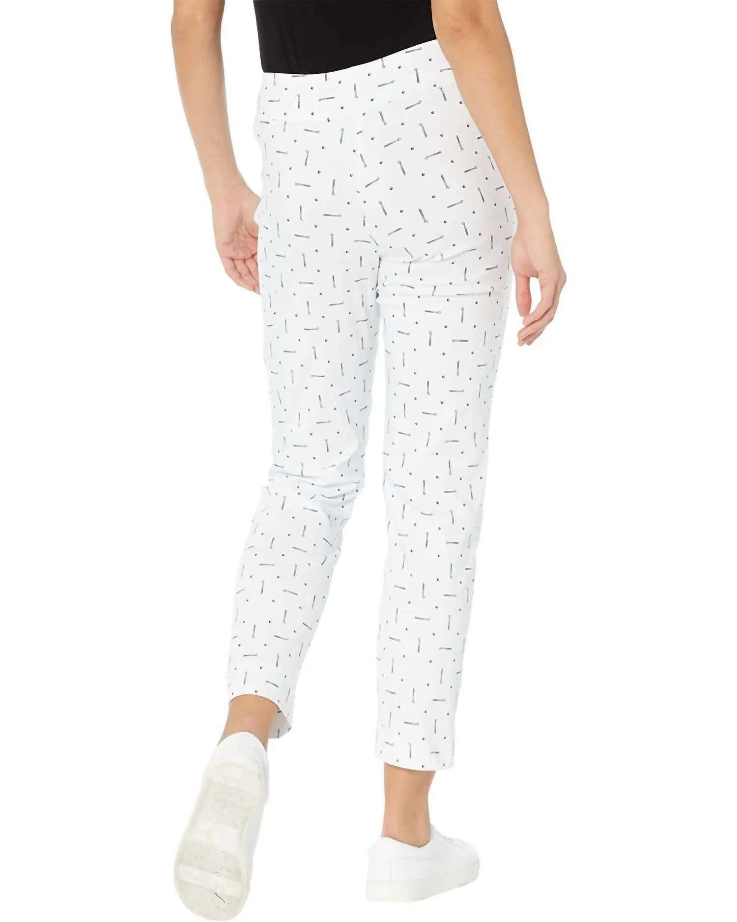 Pull-On Printed Ankle Pants In White Golf Clubs