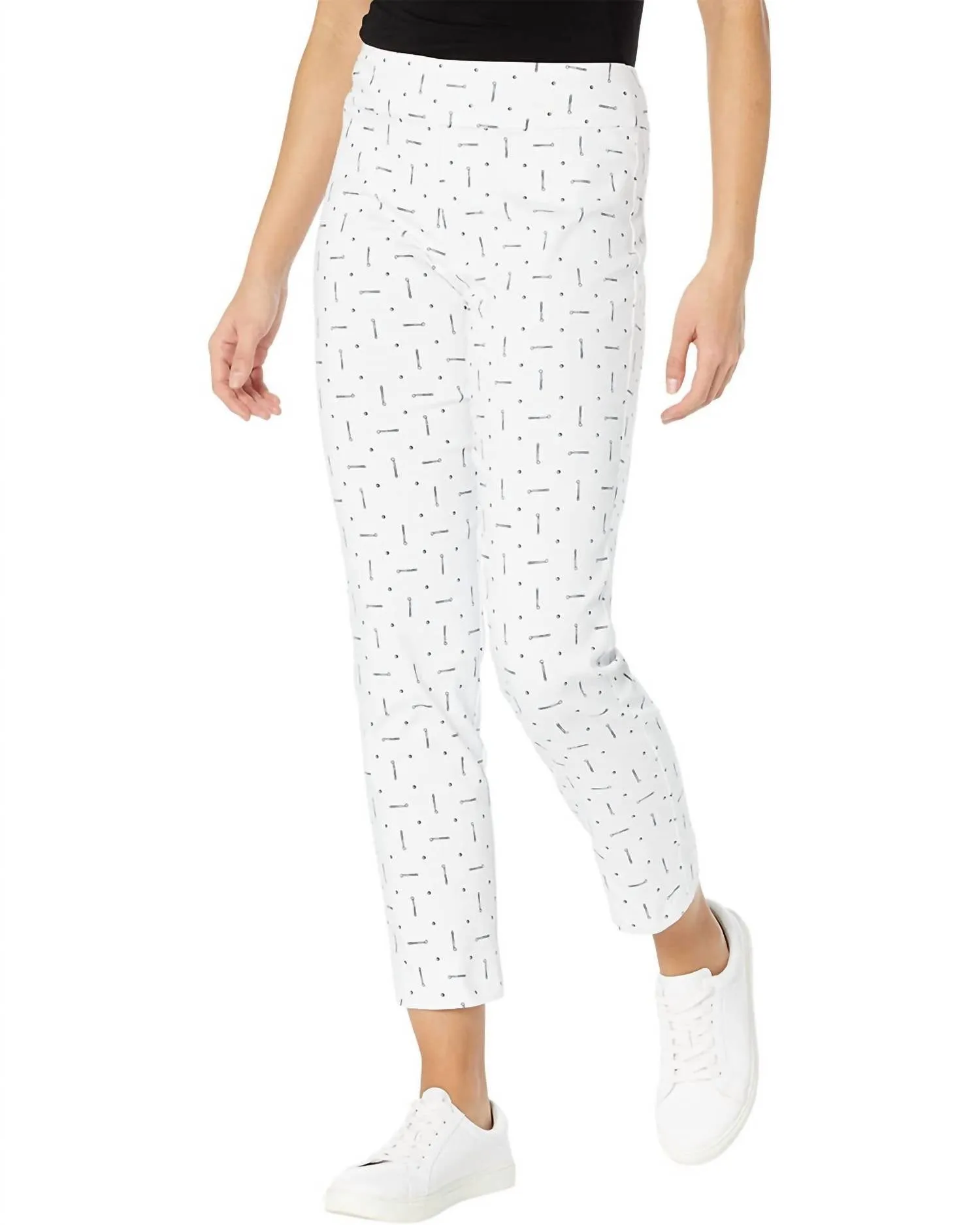 Pull-On Printed Ankle Pants In White Golf Clubs