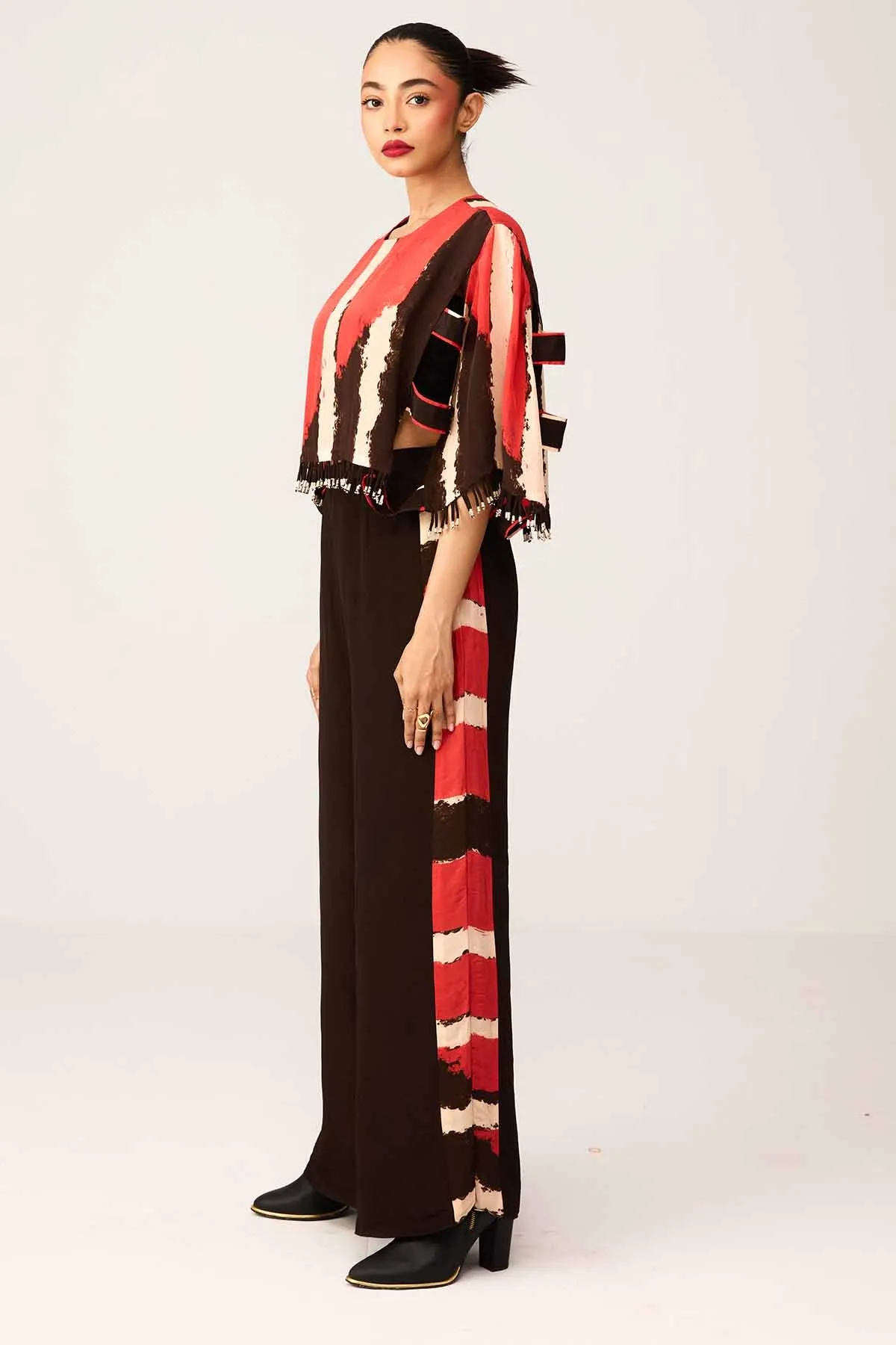 Red & Black Printed Pants Set