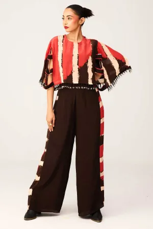 Red & Black Printed Pants Set