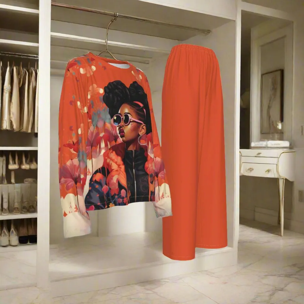Red Zazzle Women's Casual Long-Sleeves Trouser Set