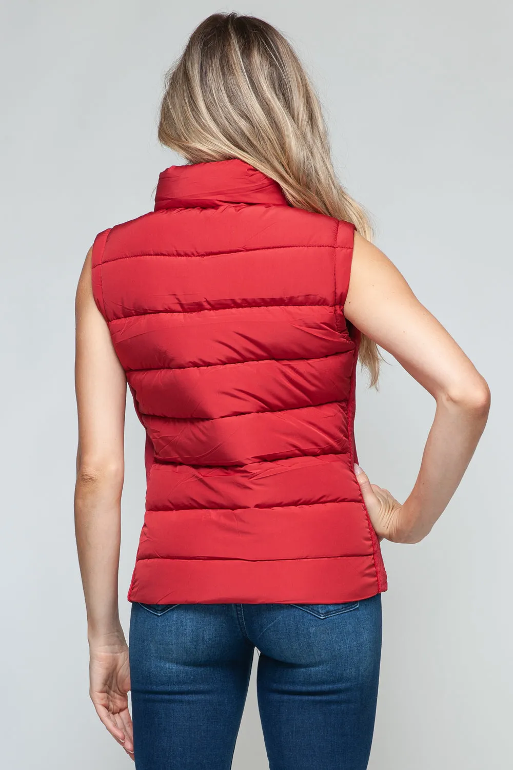 Red Zip Up Turtleneck Vest with Pockets