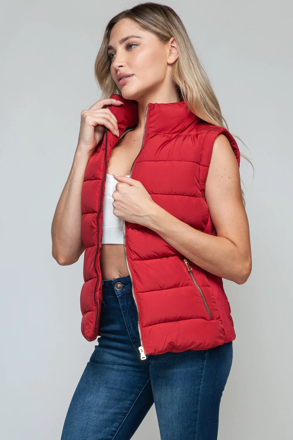 Red Zip Up Turtleneck Vest with Pockets