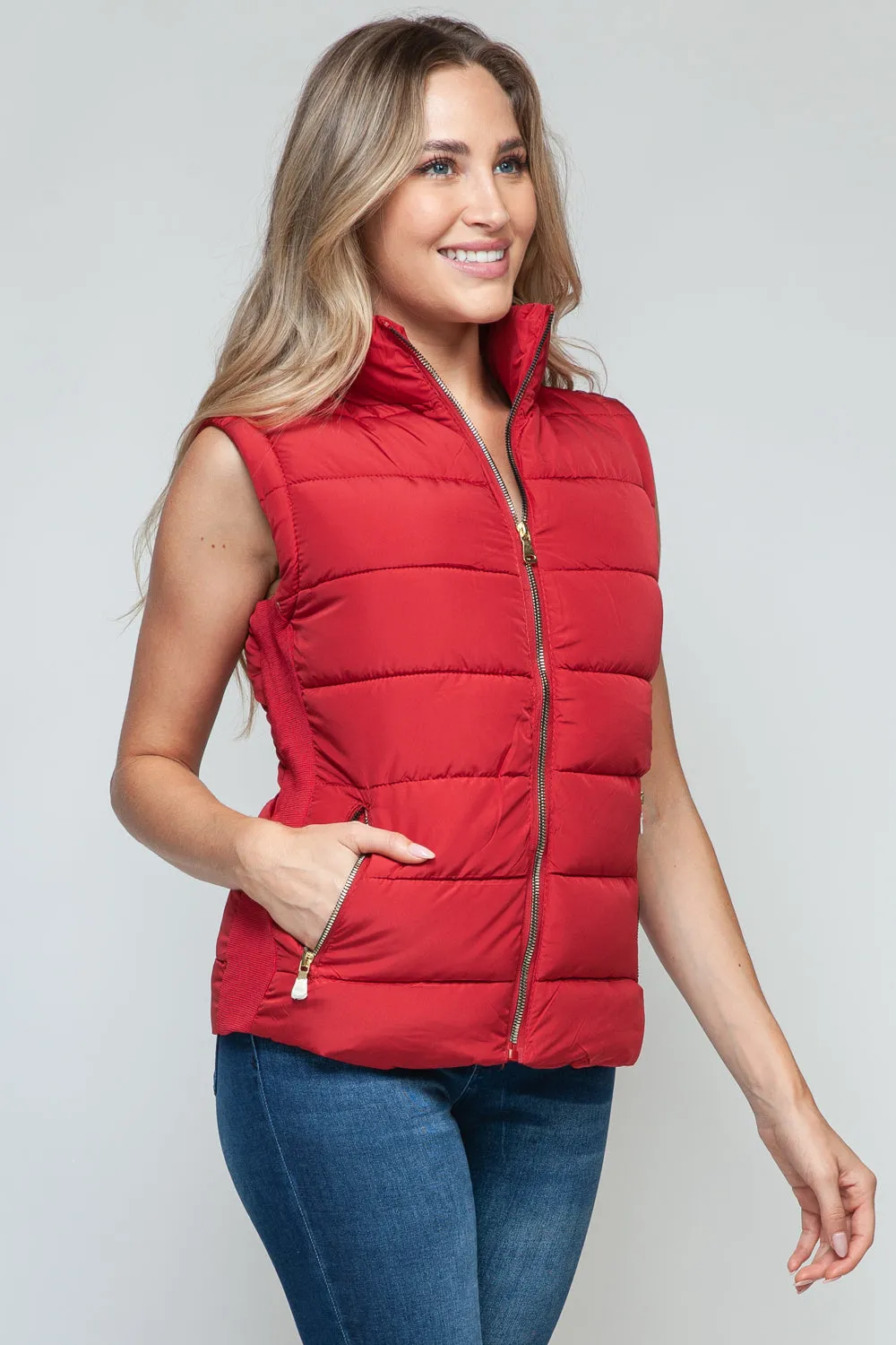 Red Zip Up Turtleneck Vest with Pockets
