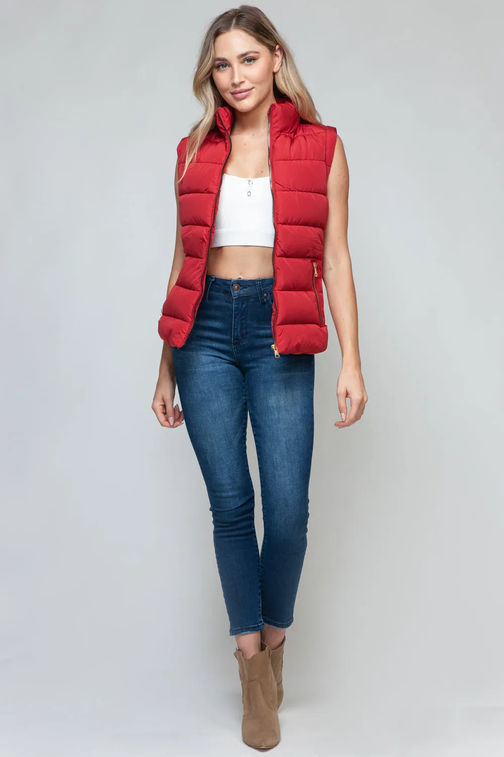 Red Zip Up Turtleneck Vest with Pockets