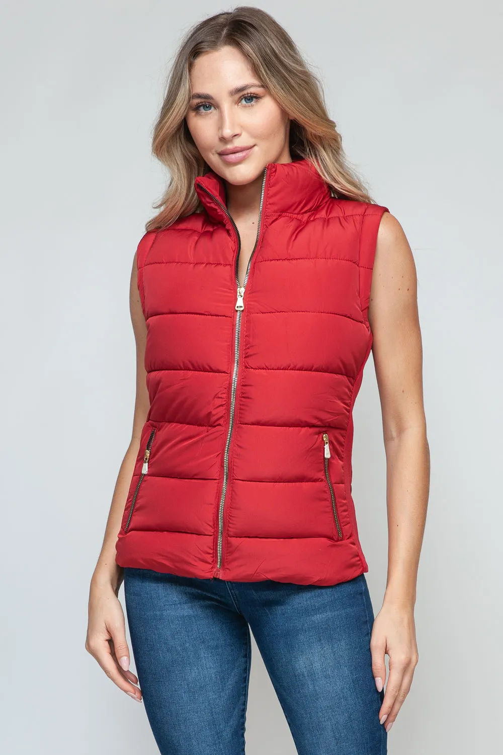 Red Zip Up Turtleneck Vest with Pockets