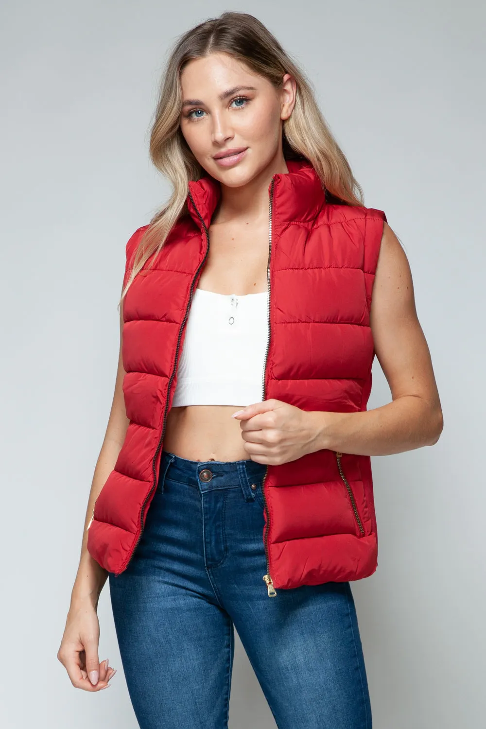 Red Zip Up Turtleneck Vest with Pockets