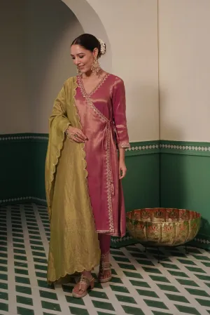 Regal Purple Tissue Angrakha and Narrow Pants with dori embroidery and sequins work for women