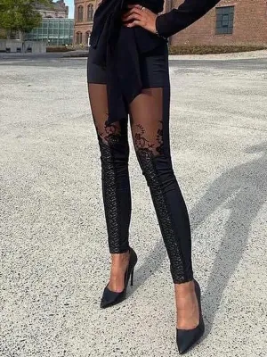 Rhinestone Fishnet Patch Glitter Pants Sexy Pencil Pants