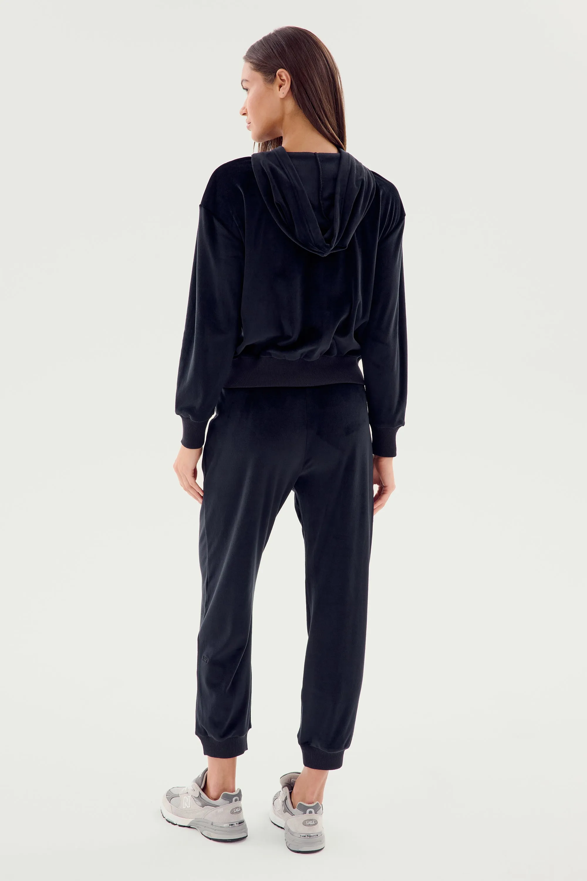 Rhys Velour Zip Up Hoodie - Black