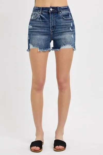 RISEN Distressed Hem Denim Shorts