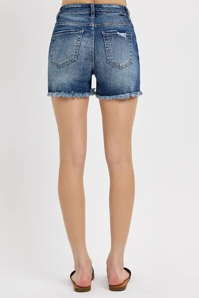 RISEN Distressed Hem Denim Shorts