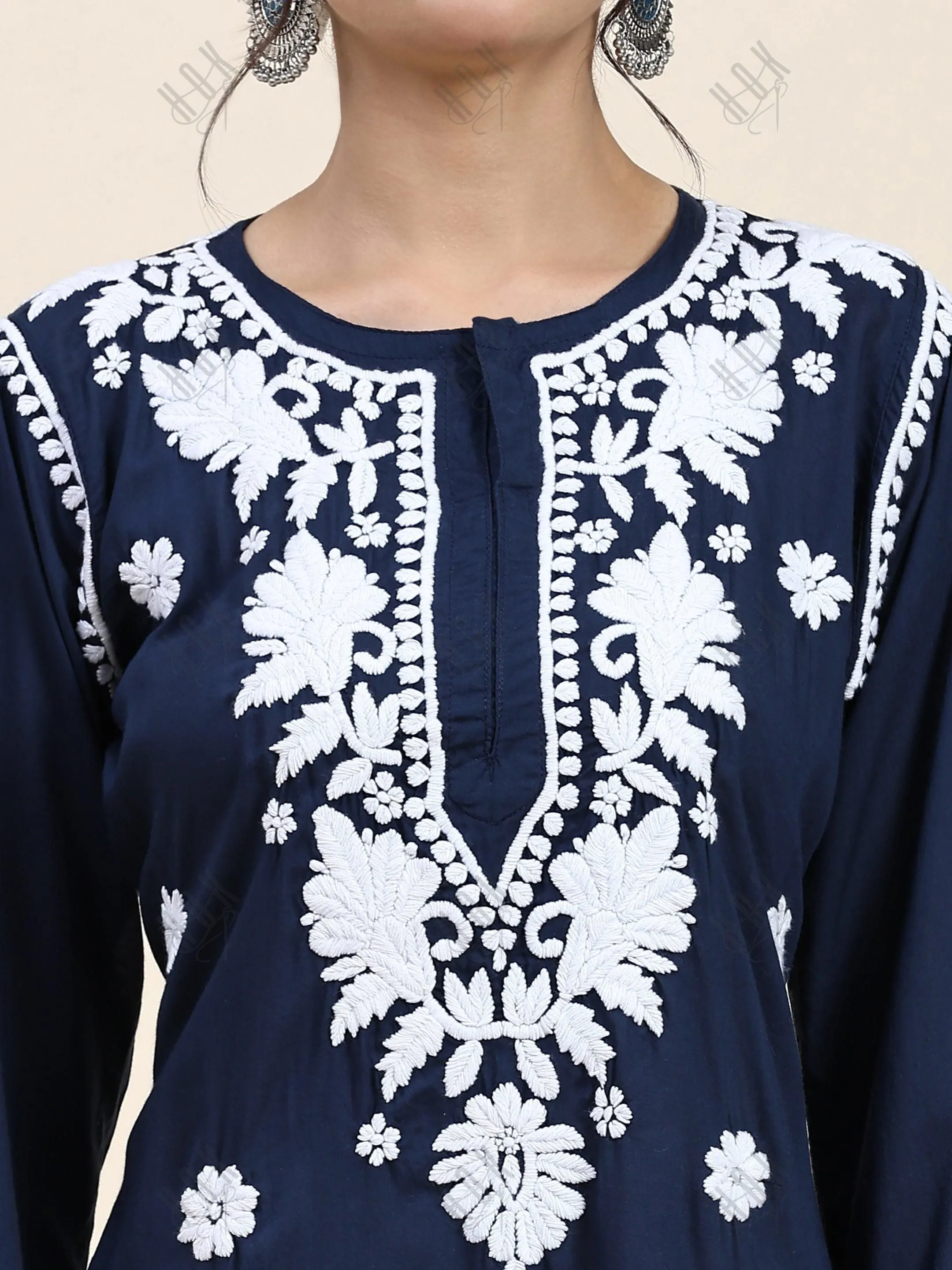 Samma Chikankari Long Kurta In Modal Cotton For Women