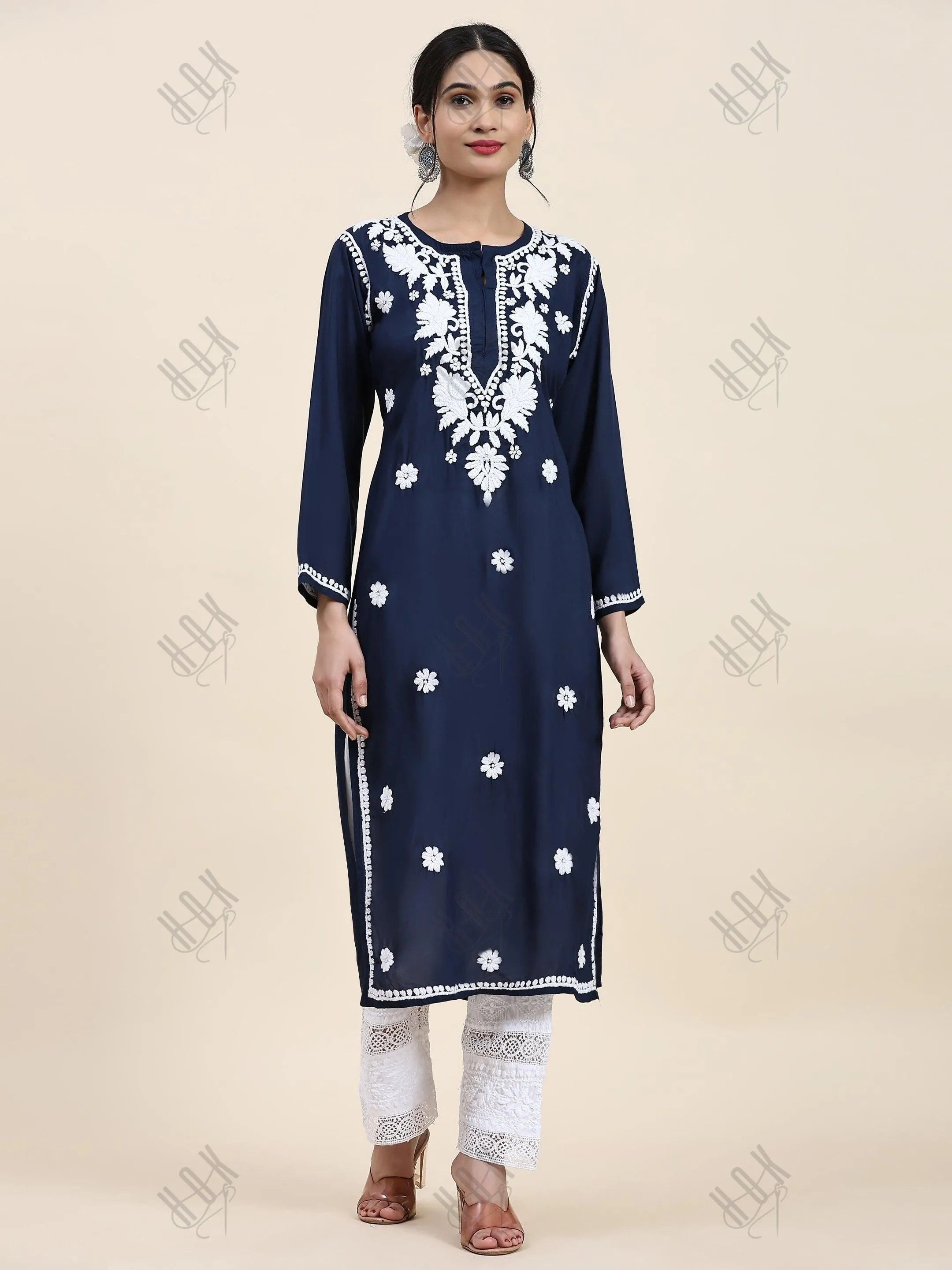 Samma Chikankari Long Kurta In Modal Cotton For Women