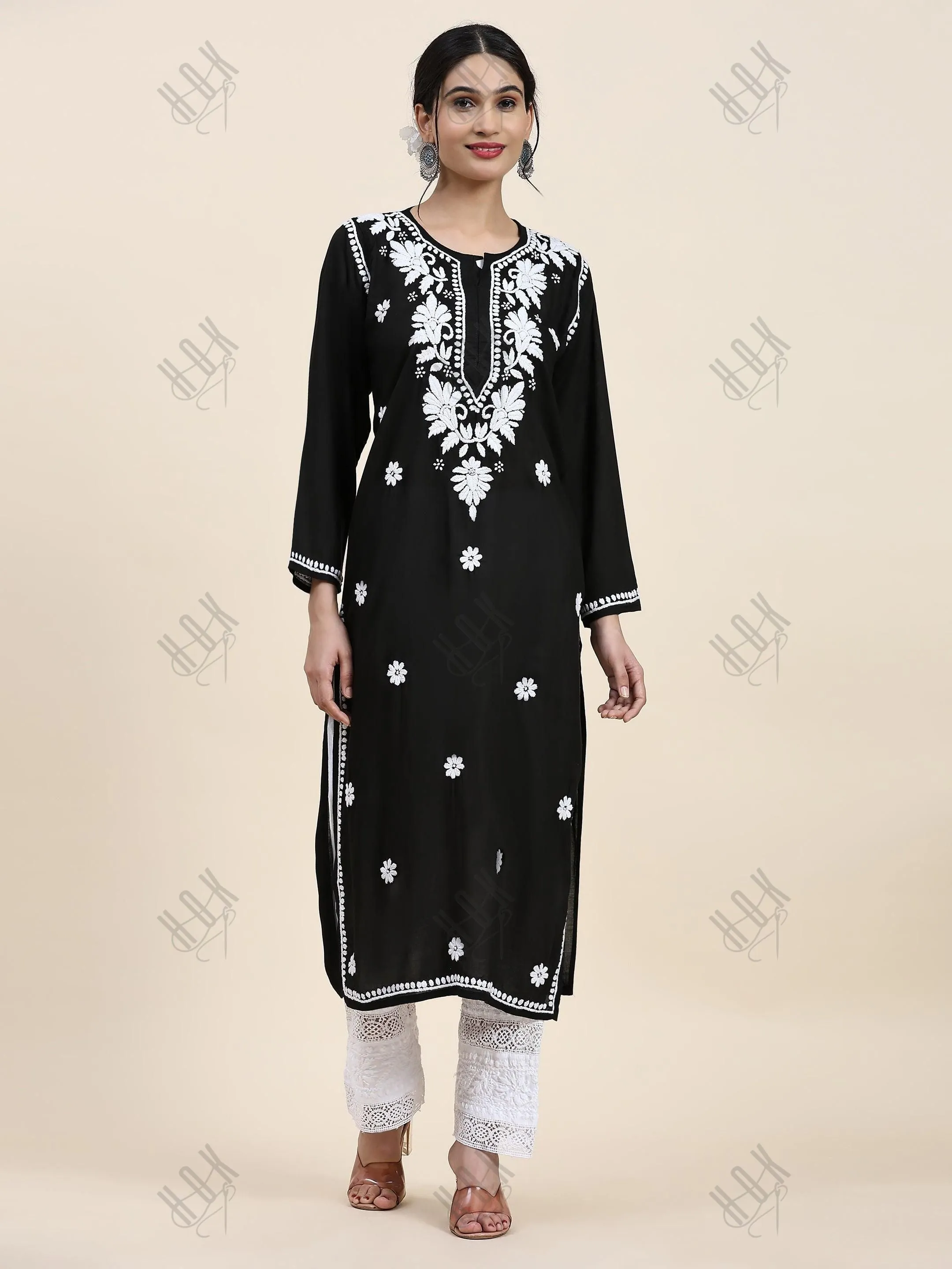 Samma Chikankari Long Kurta In Modal Cotton For Women