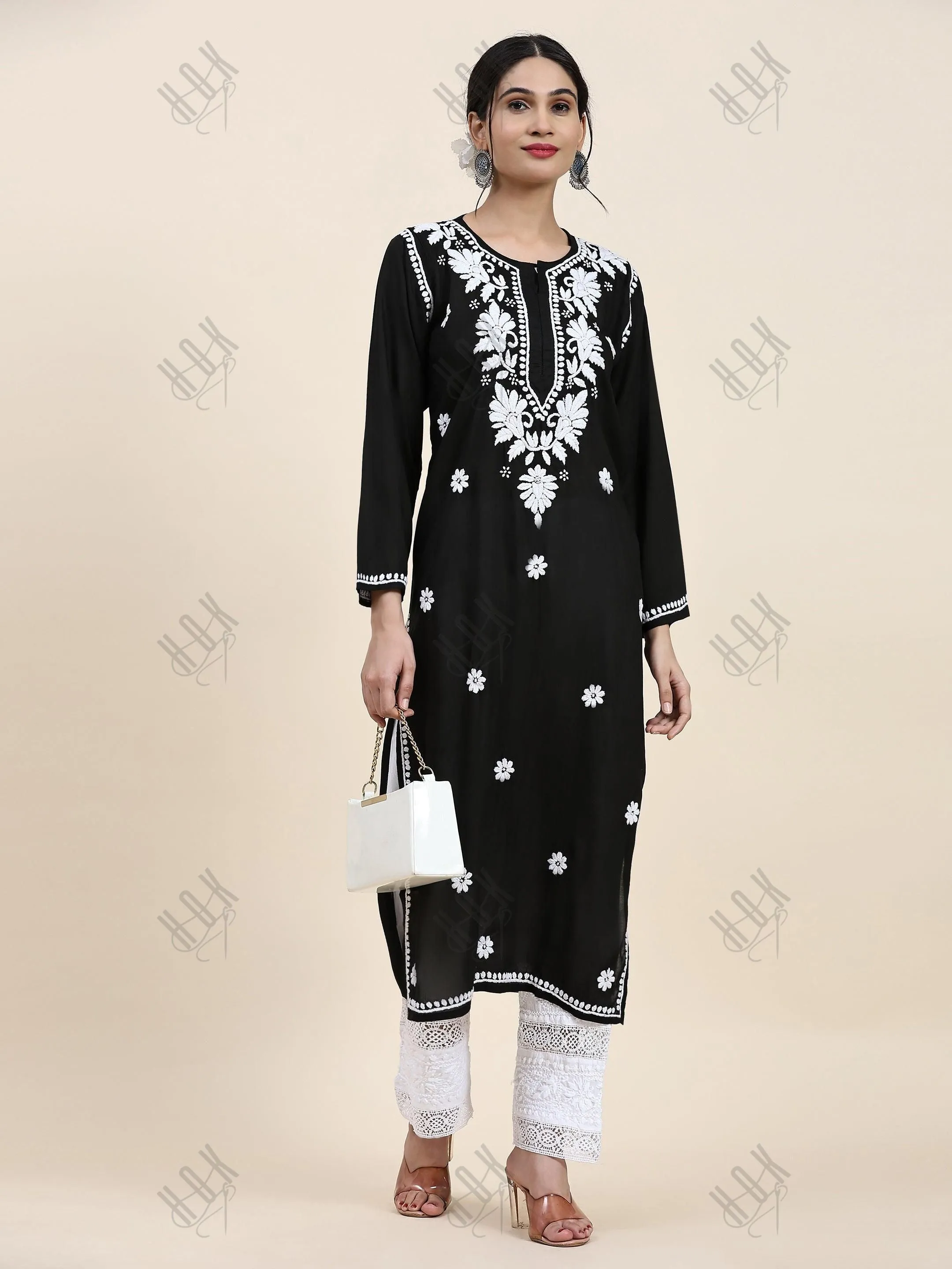 Samma Chikankari Long Kurta In Modal Cotton For Women