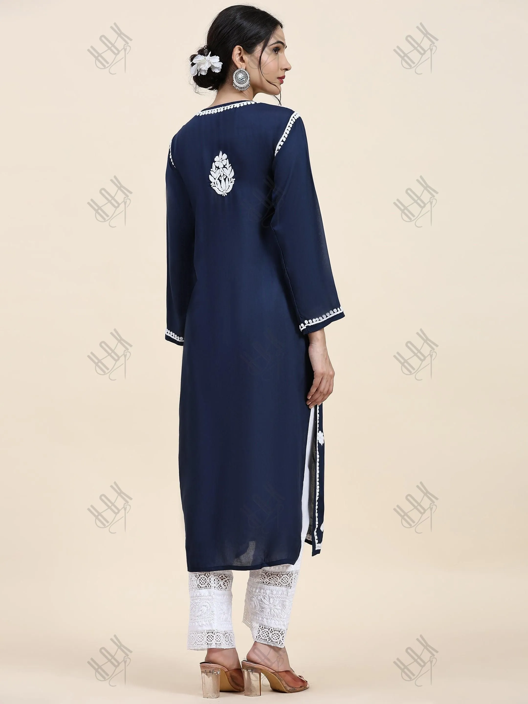 Samma Chikankari Long Kurta In Modal Cotton For Women