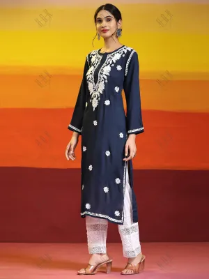 Samma Chikankari Long Kurta In Modal Cotton For Women