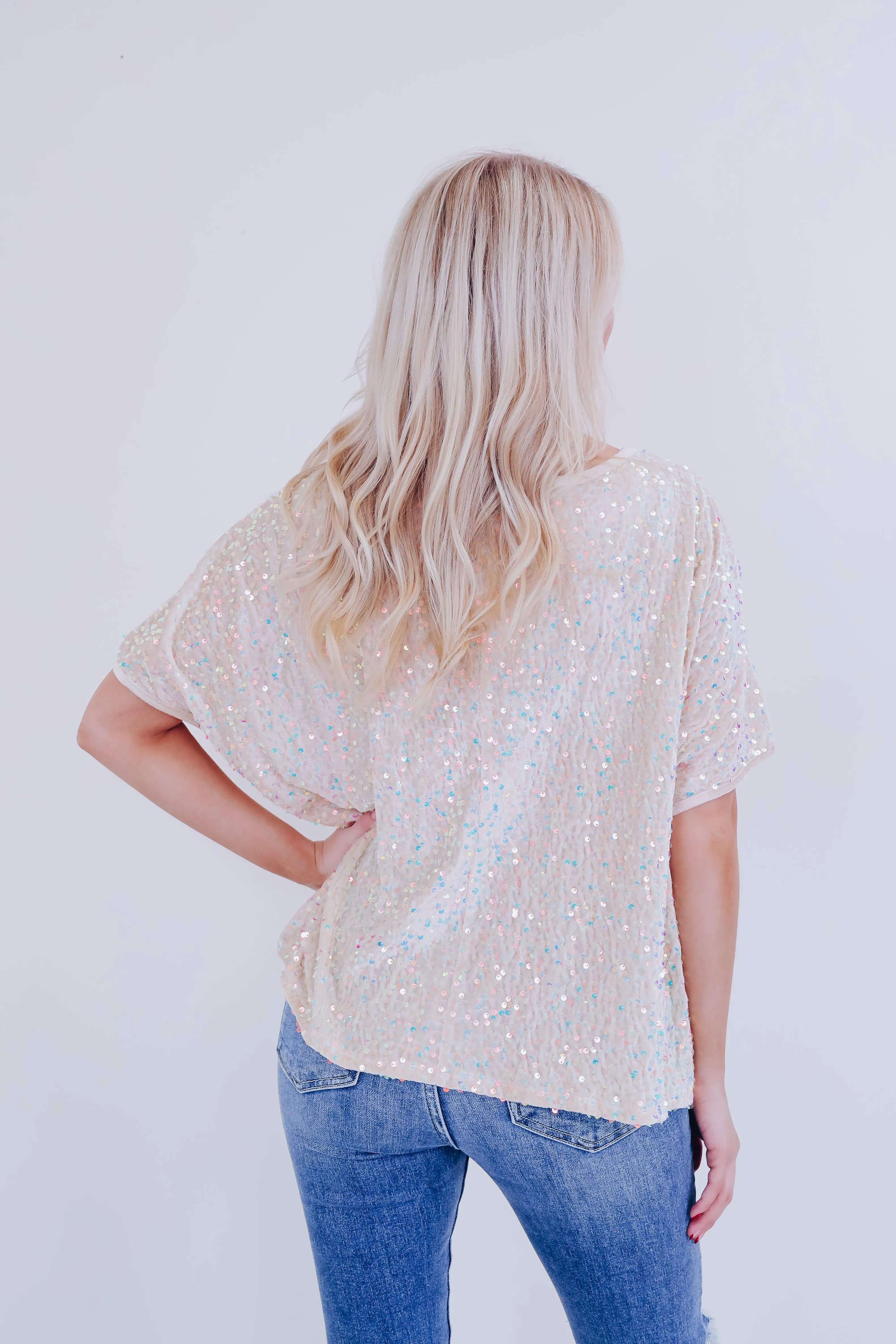 Sav Sequin N Velvet Top - Cream