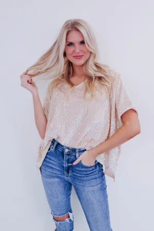 Sav Sequin N Velvet Top - Cream