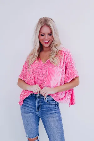 Sav Sequin N Velvet Top - Pink