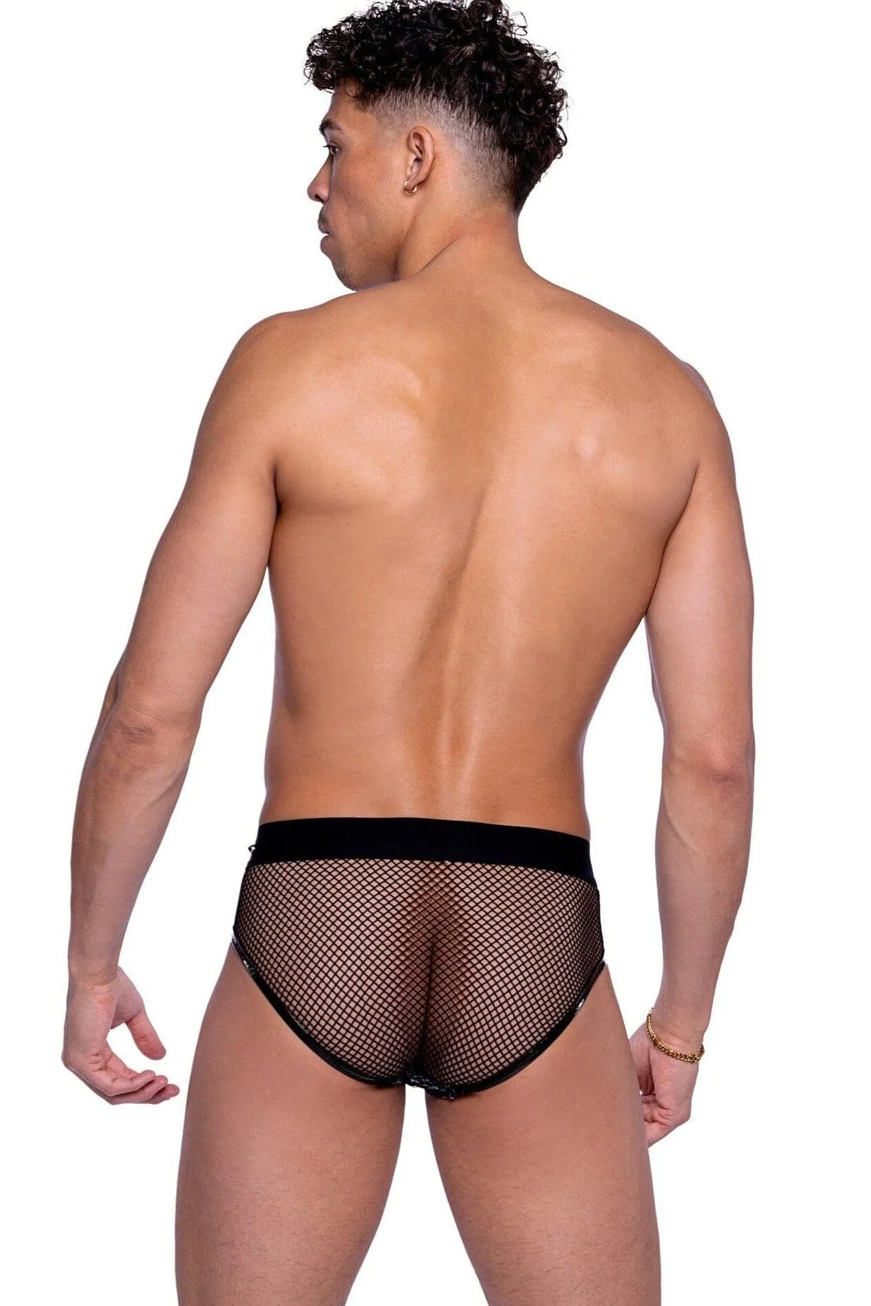 Shimmer Camouflage & Fishnet Zip-Up Briefs with Stud Detail