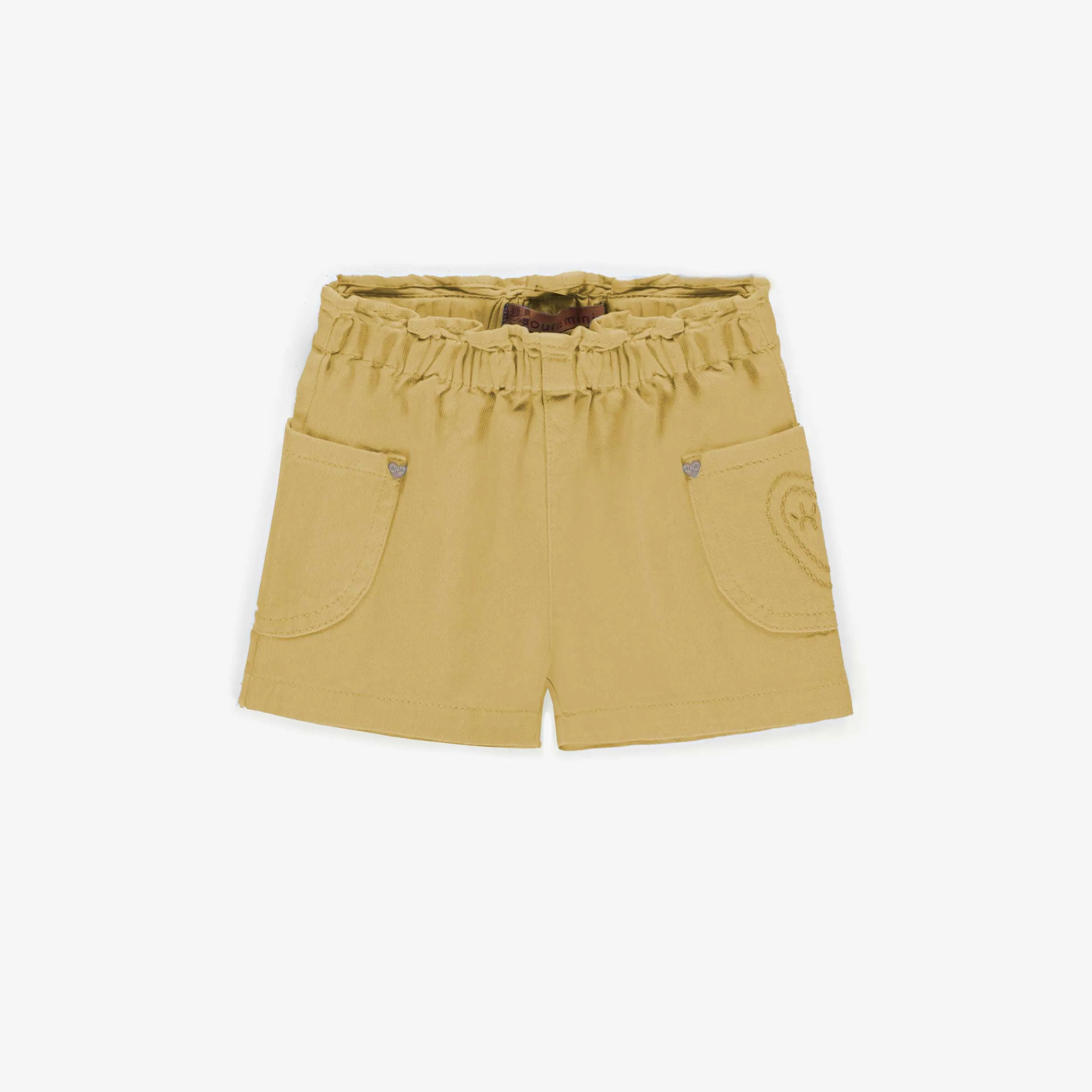 Short en denim coloré jaune pâle, bébé || Pale yellow colored denim shorts, baby