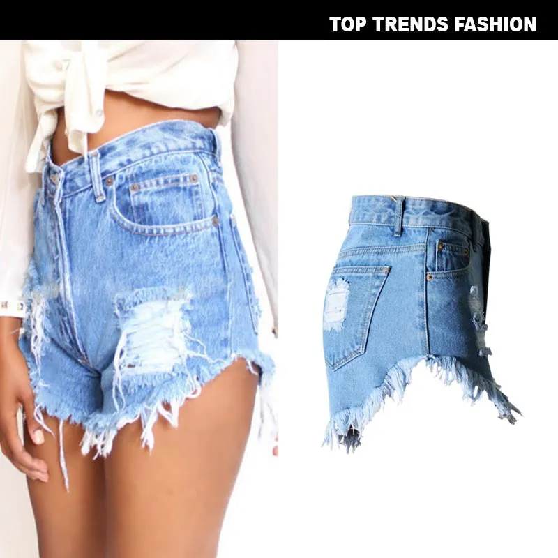 Shredded Cat Whiskers Denim High Waist Shorts