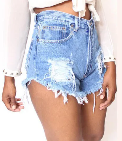 Shredded Cat Whiskers Denim High Waist Shorts
