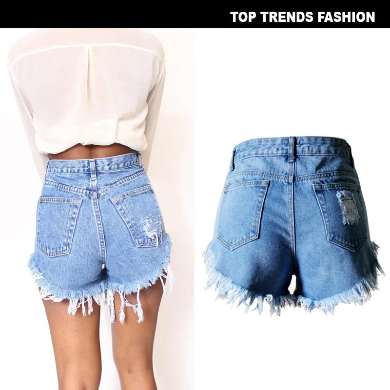 Shredded Cat Whiskers Denim High Waist Shorts