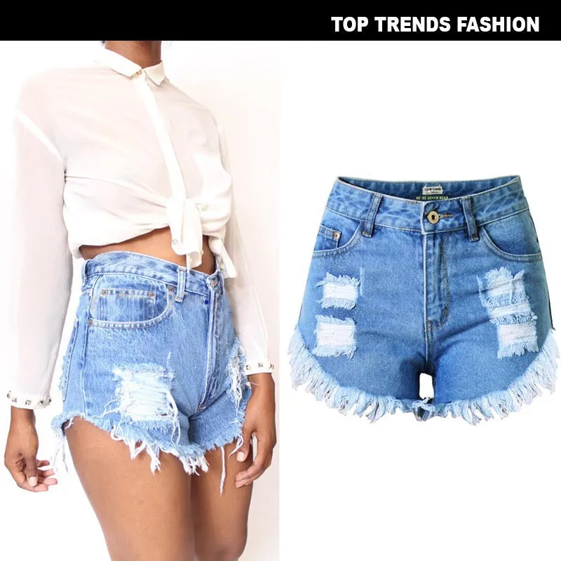 Shredded Cat Whiskers Denim High Waist Shorts