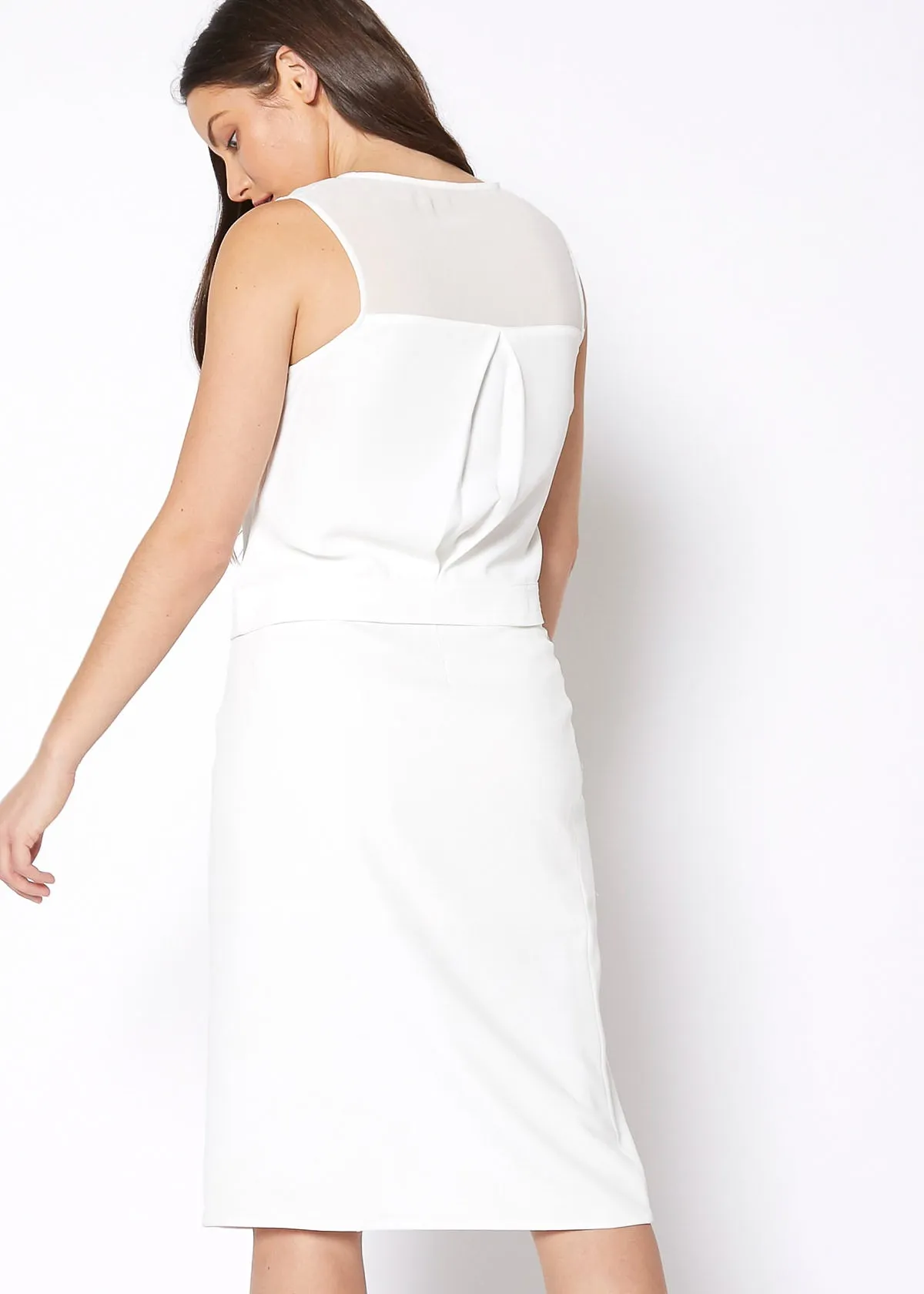 Sleeveless Zip Up Mesh Contrast Blouse