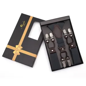 Solid Grey Strap Dual Clip On Elastic suspenders for Men - Adjustable Y Straps For Work Pants