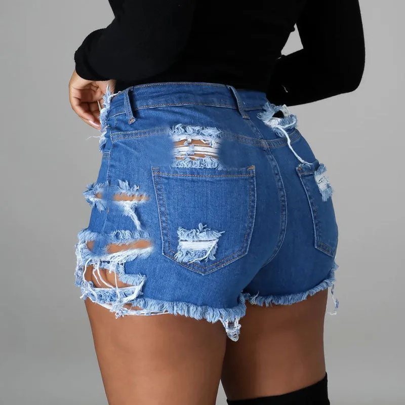 Solid High Waist Cut Out Denim Shorts