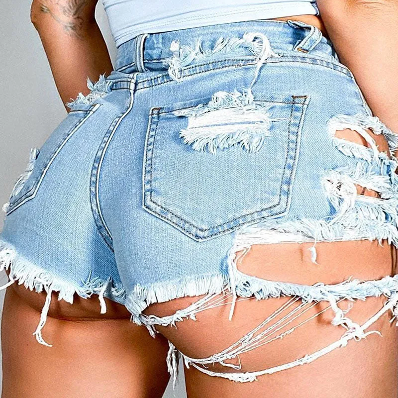 Solid High Waist Cut Out Denim Shorts