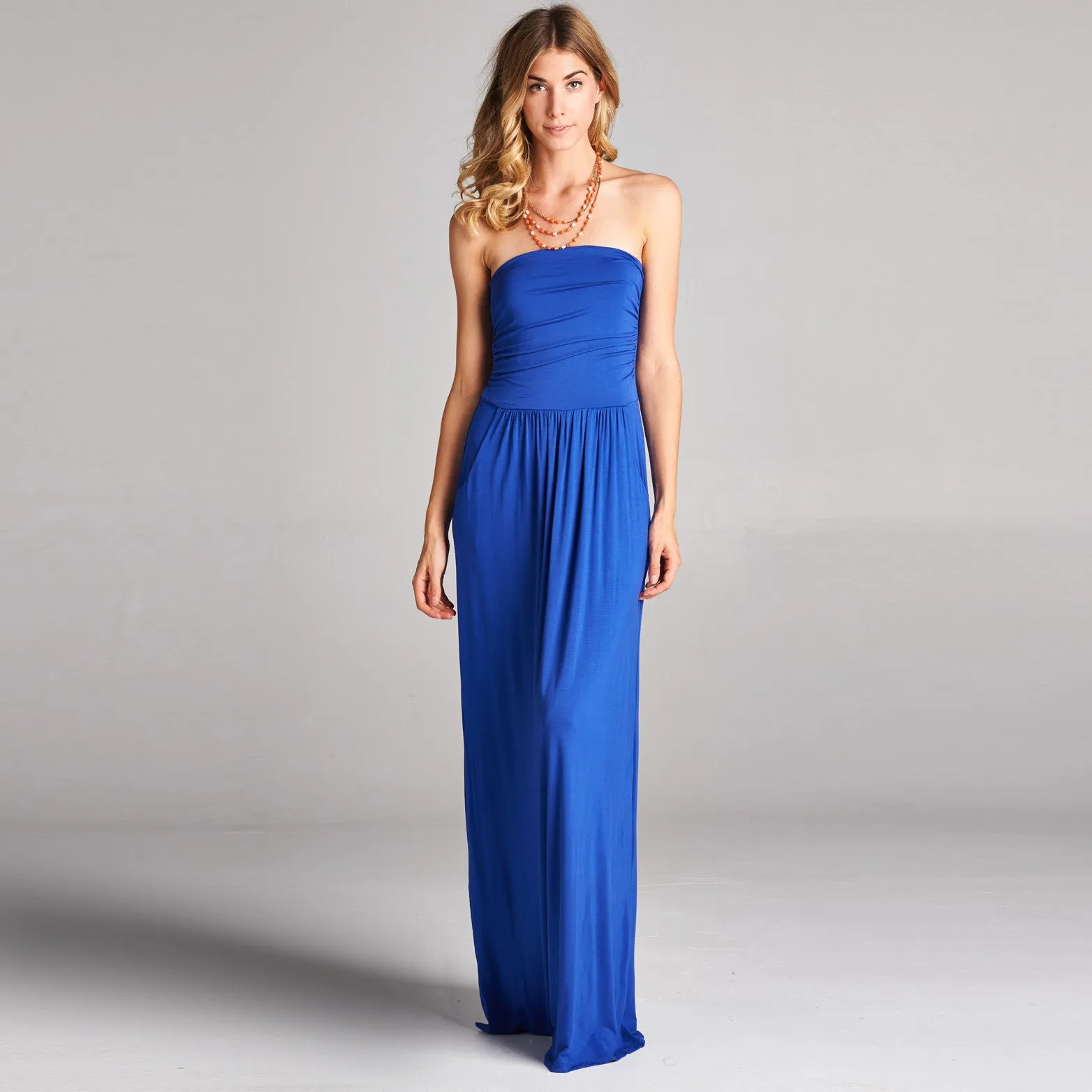 Solid Strapless Maxi Dress