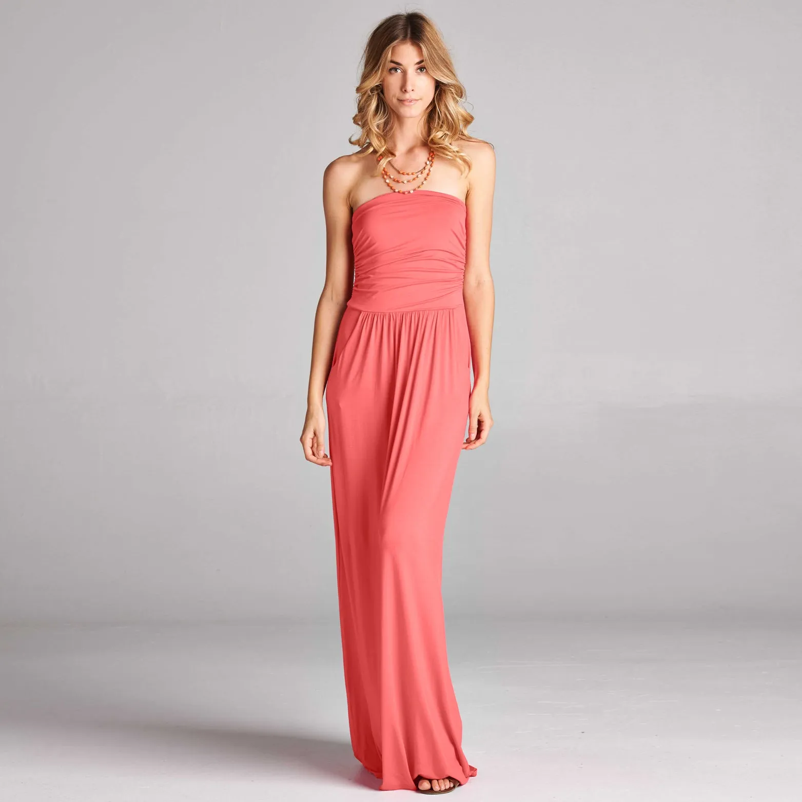 Solid Strapless Maxi Dress