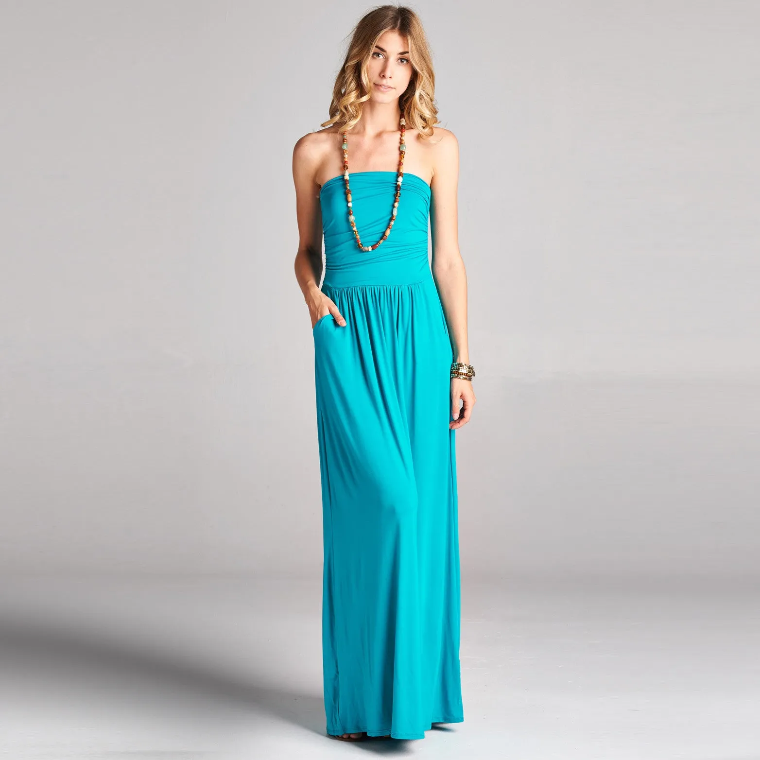 Solid Strapless Maxi Dress
