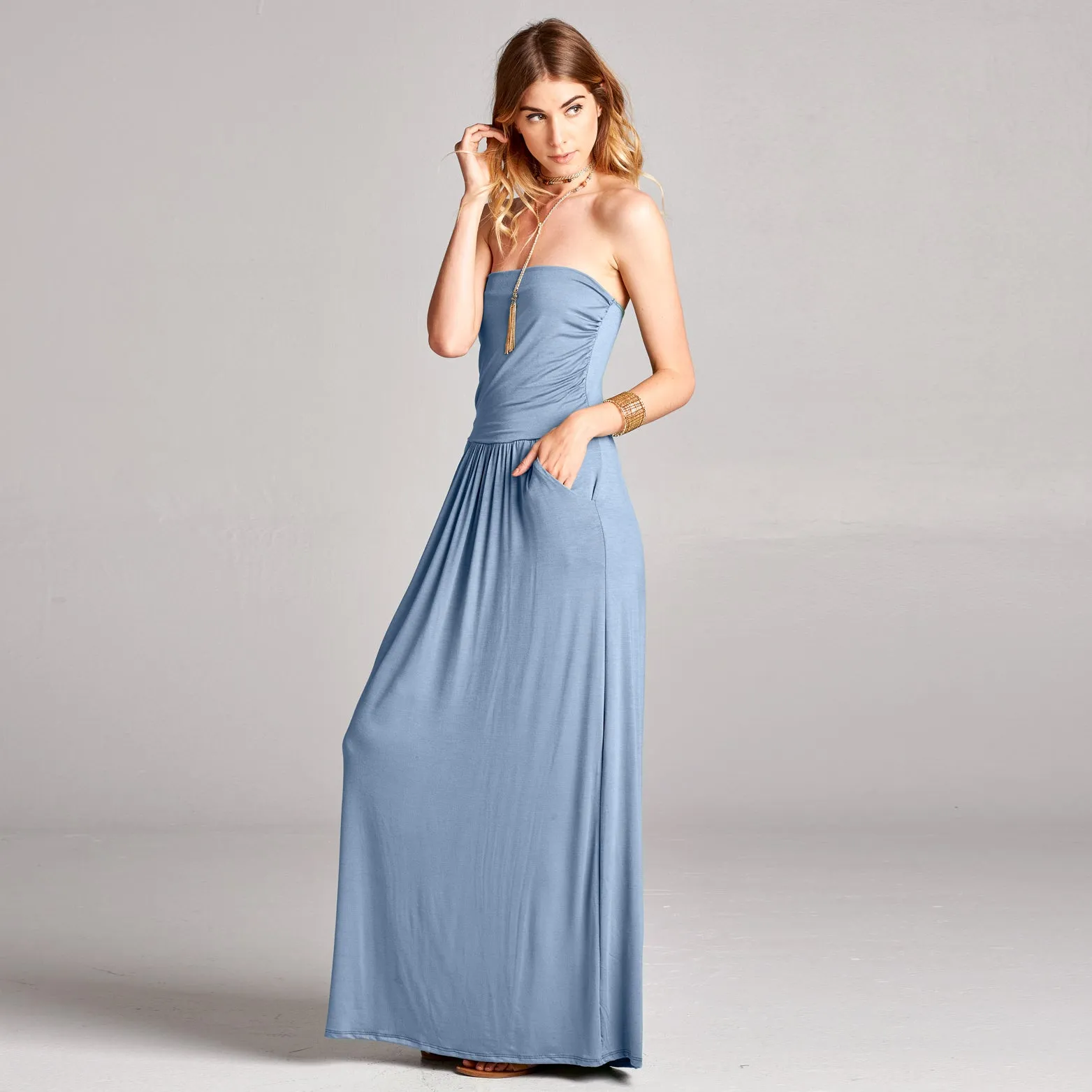 Solid Strapless Maxi Dress