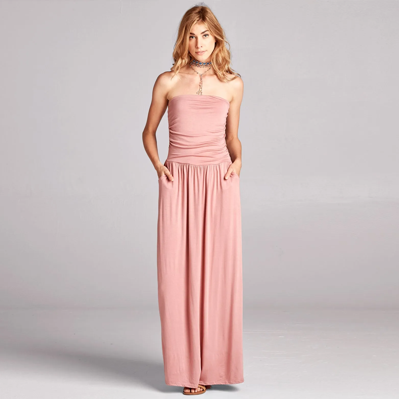 Solid Strapless Maxi Dress
