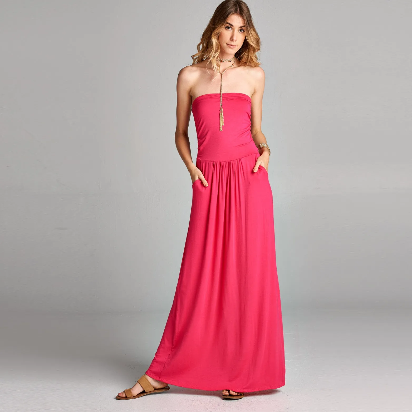 Solid Strapless Maxi Dress