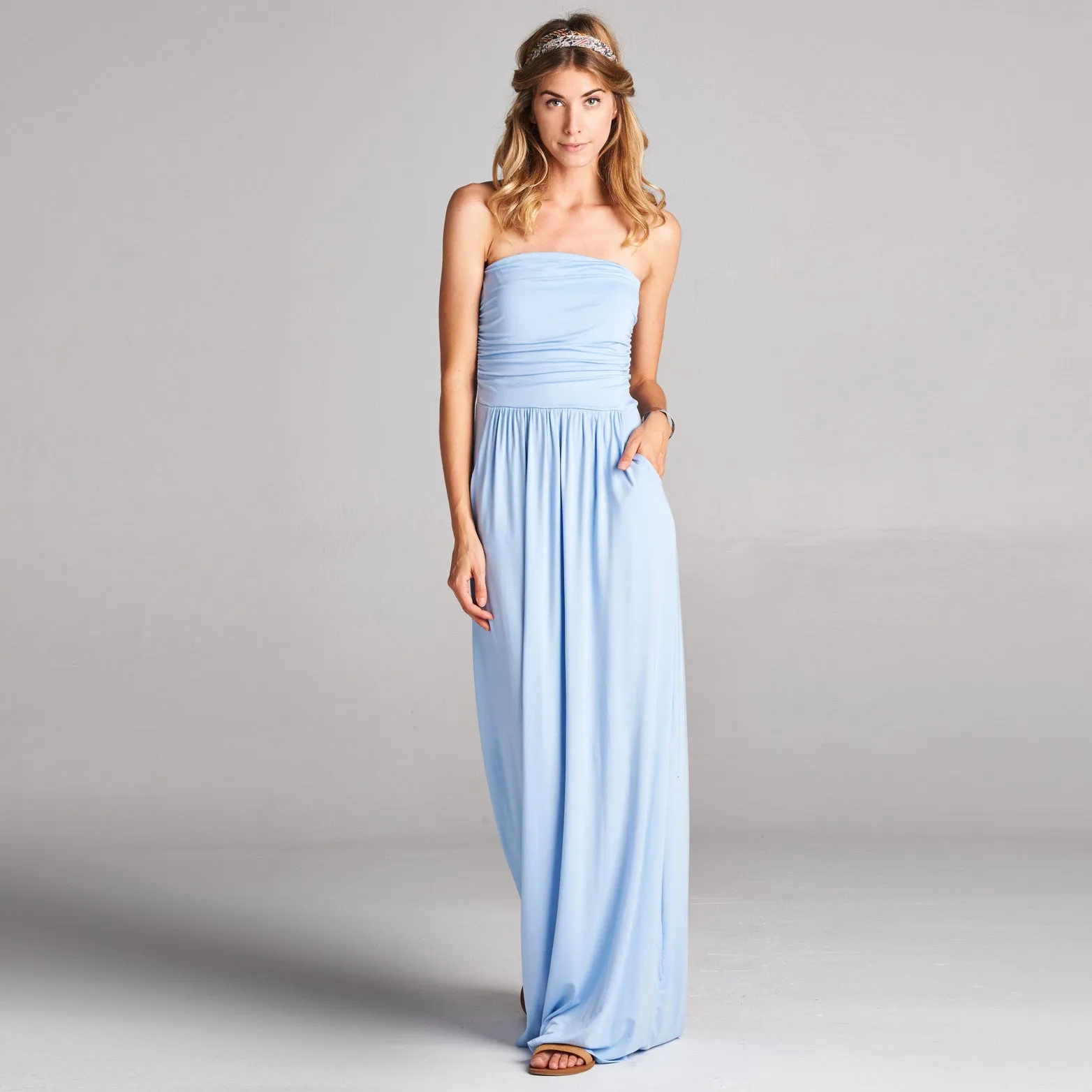 Solid Strapless Maxi Dress