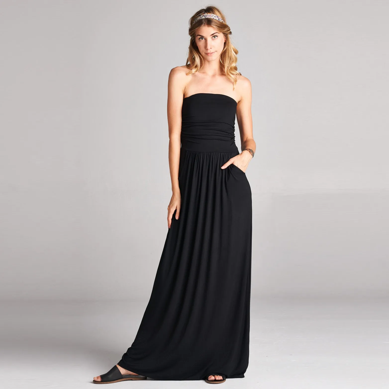 Solid Strapless Maxi Dress