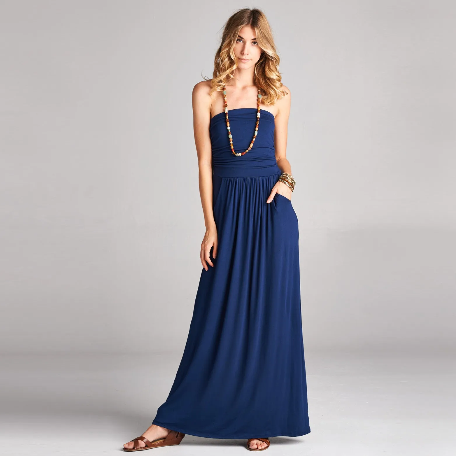 Solid Strapless Maxi Dress