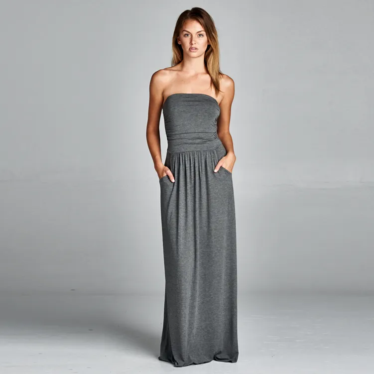Solid Strapless Maxi Dress